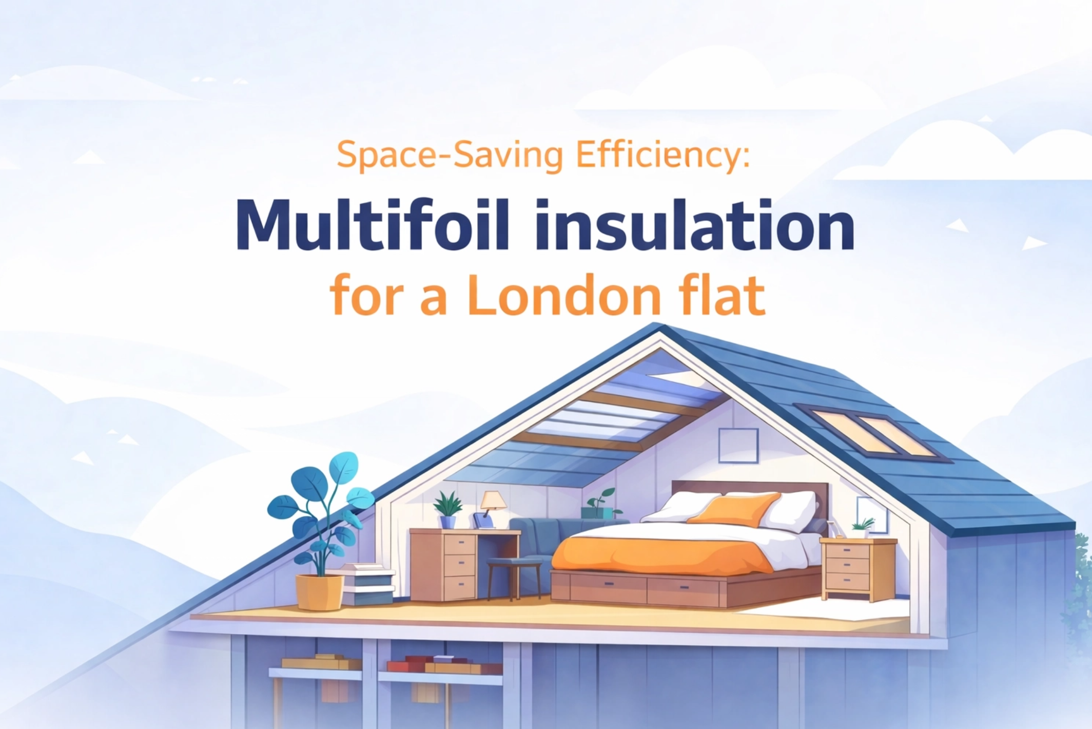 Illustration of a compact London loft bedroom showing limited headroom and efficient use of space.